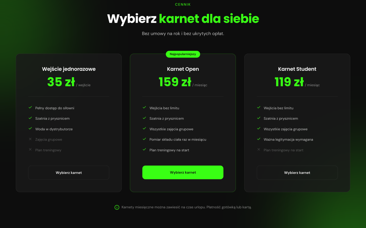 Motyw dla siłowni - Cennik, który sam się układa