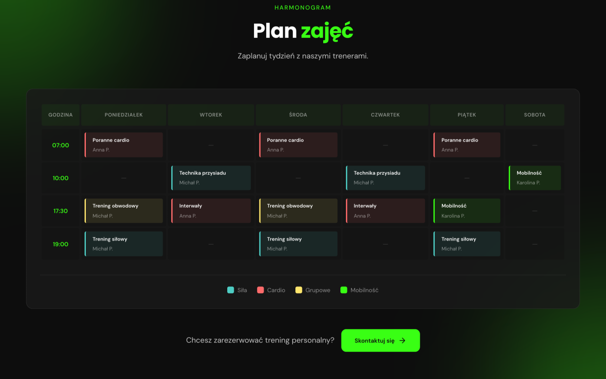 Motyw dla siłowni - Plan zajęć z pojedynczych wpisów