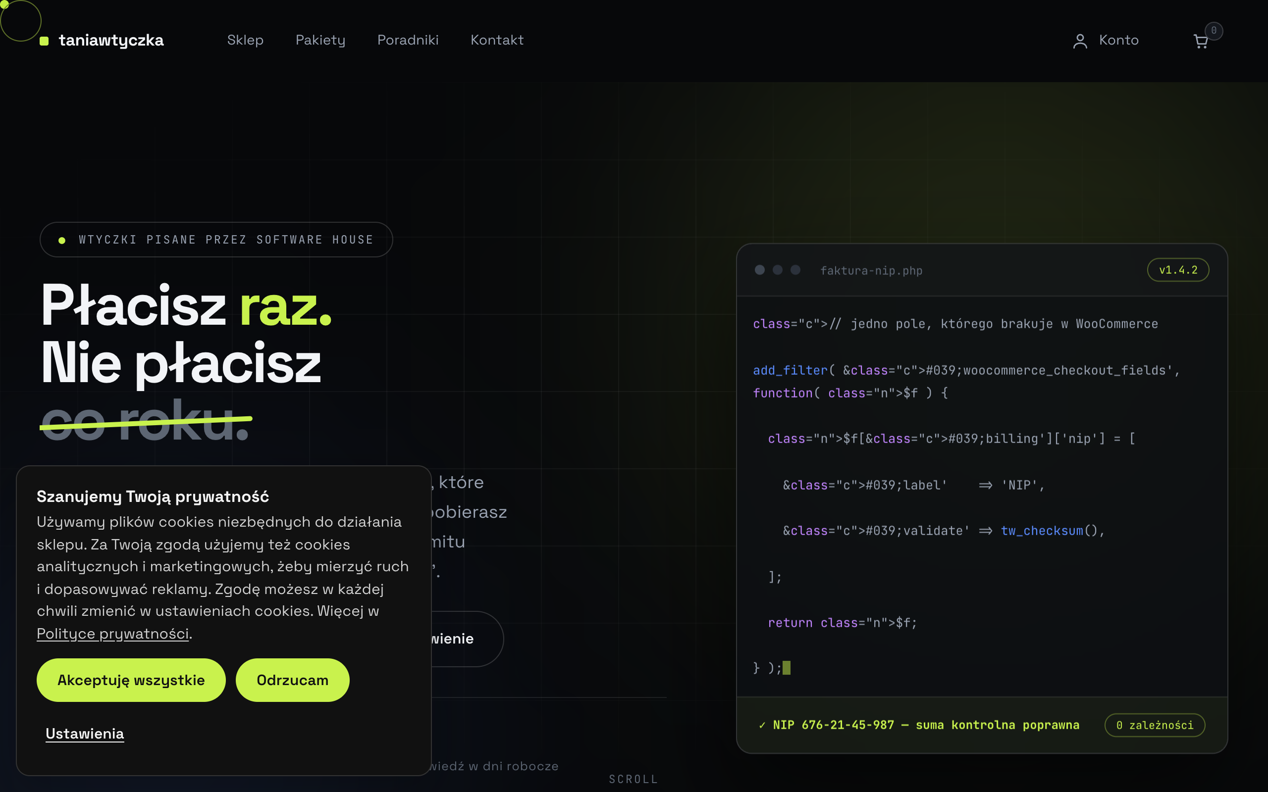 Baner cookies z równorzędnymi przyciskami zgody i odmowy