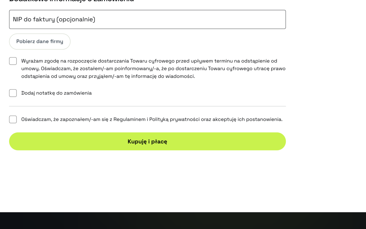 Osobna zgoda na dostarczenie treści cyfrowej w kasie