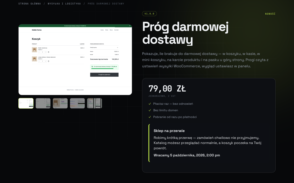 Tryb wakacyjny - komunikat zamiast przycisku zakupu