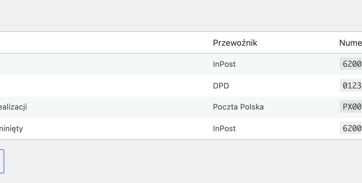 Podgląd importu numerów z pliku CSV od kuriera przed zapisem