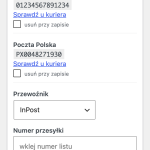 Panel „Przesyłka” w widoku zamówienia z dwiema paczkami