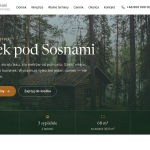 Strona wynajmu domku: pierwszy ekran ze zdjęciem domku i paskiem faktów o obiekcie