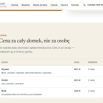 Cennik sezonowy domku z ceną doby, minimum nocy i opłatą klimatyczną