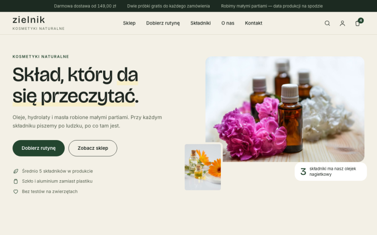 Motyw sklepu z kosmetykami naturalnymi