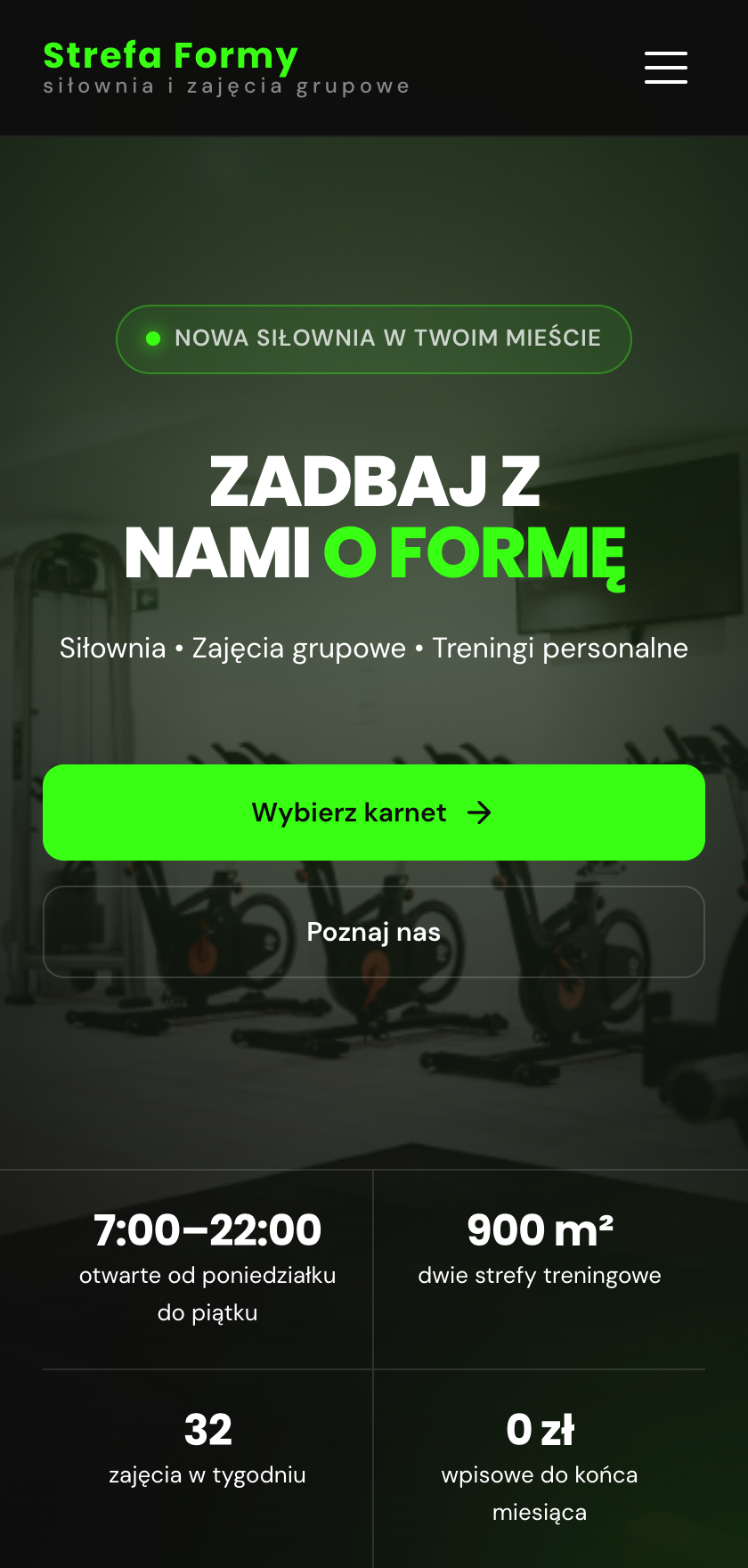 Motyw dla siłowni na telefonie - pierwszy ekran i liczby w dwóch kolumnach